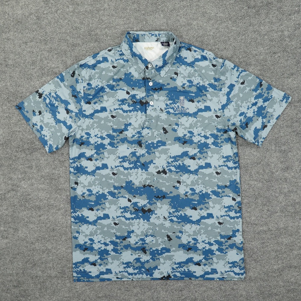 Kiahuna Golf Club Polo Shirt Mens Large Gray Digital Camo Short Sleeve Stretch